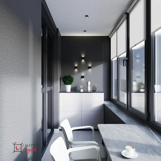 Сучасний мінімалізм в кухні-студії 28 м2,з балконом