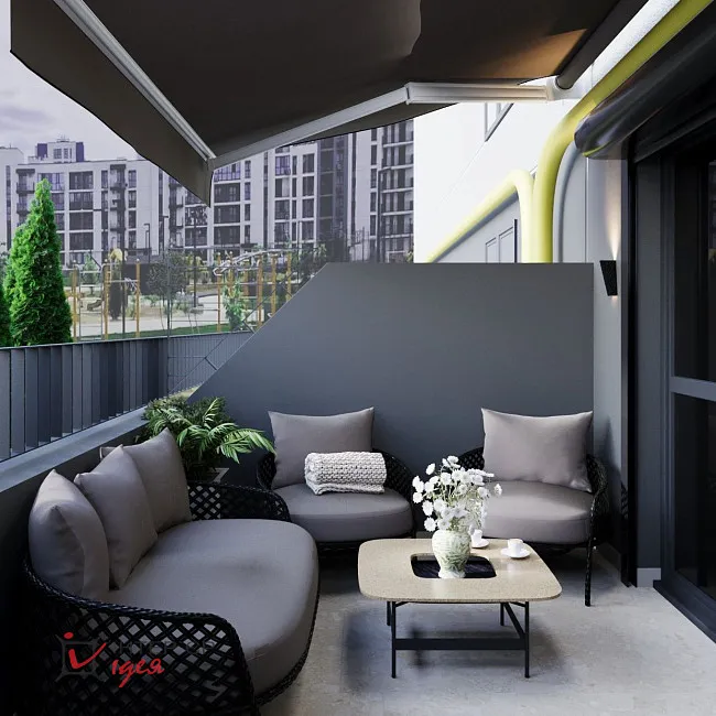 Сучасний мінімалізм в спальні 14 м2 з терасою