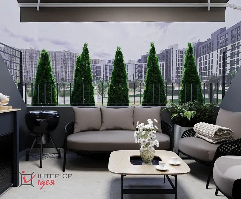 Сучасний мінімалізм в спальні 14 м2 з терасою