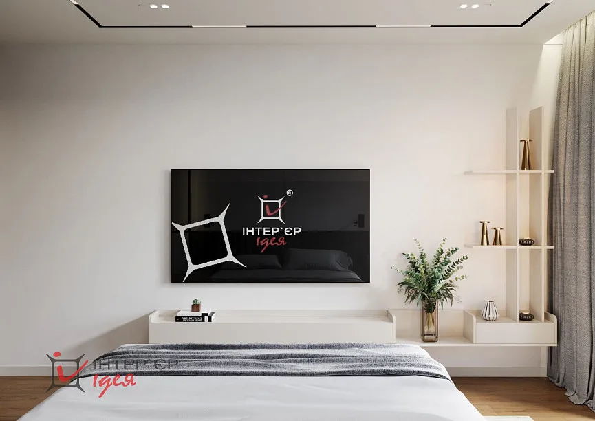 Сучасний мінімалізм в спальні 14 м2 з терасою