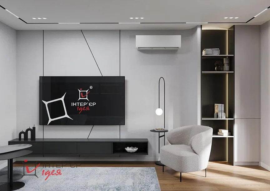 Сучасний мінімалізм в кухні-студії 28 м2,з балконом