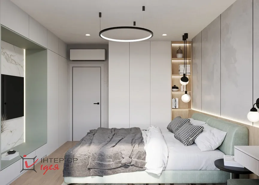 Сучасний контемпорарі стиль в спальні 15 м2