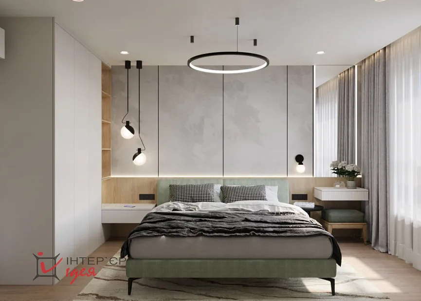Сучасний контемпорарі стиль в спальні 15 м2